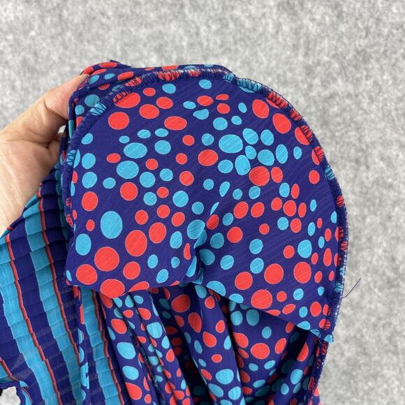 Vintage 80s Susan Freis Dress Womens Large Polka Dot Ruffle Smocked Pleated USA - Picture 16 of 16